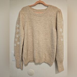 CeCe Beige Sweater with White Floral Details